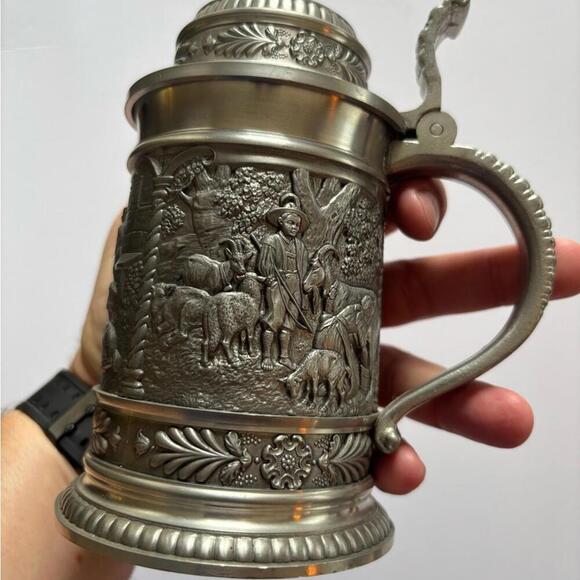 Vintage German Pewter Beer Stein with Lid 35 Jahre Bäko Amberg Shepherd Scene - Picture 8 of 9
